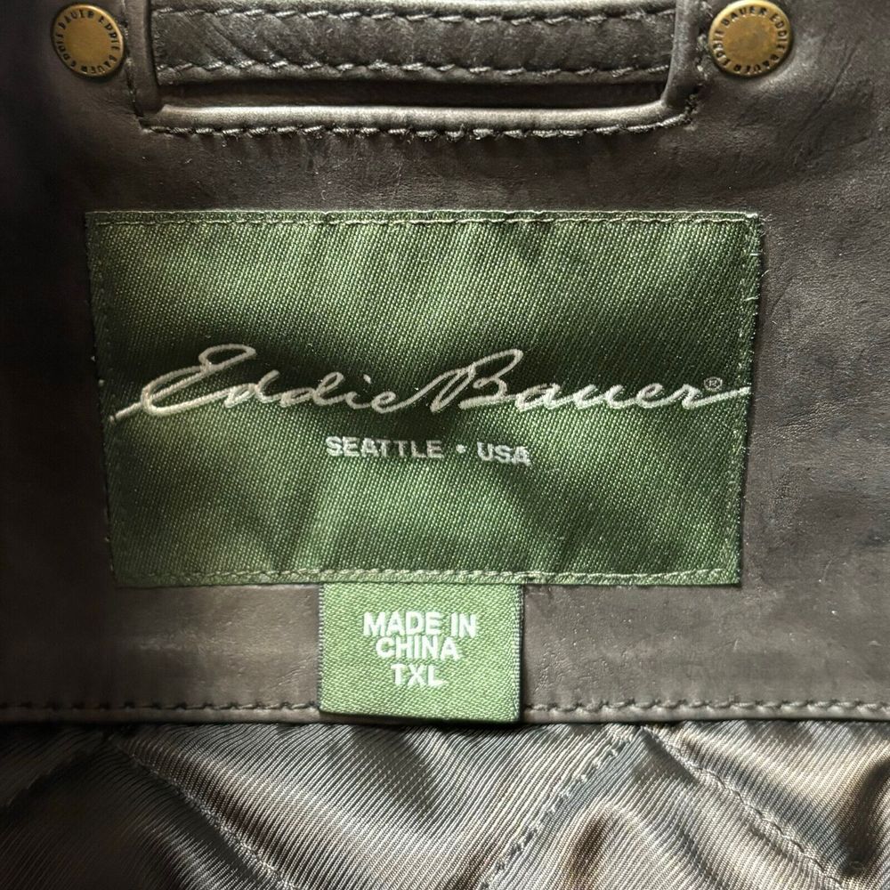 Eddie Bauer Size XLT Genuine Leather Quilted Lining Button Front Jacket - Picture 9 of 11